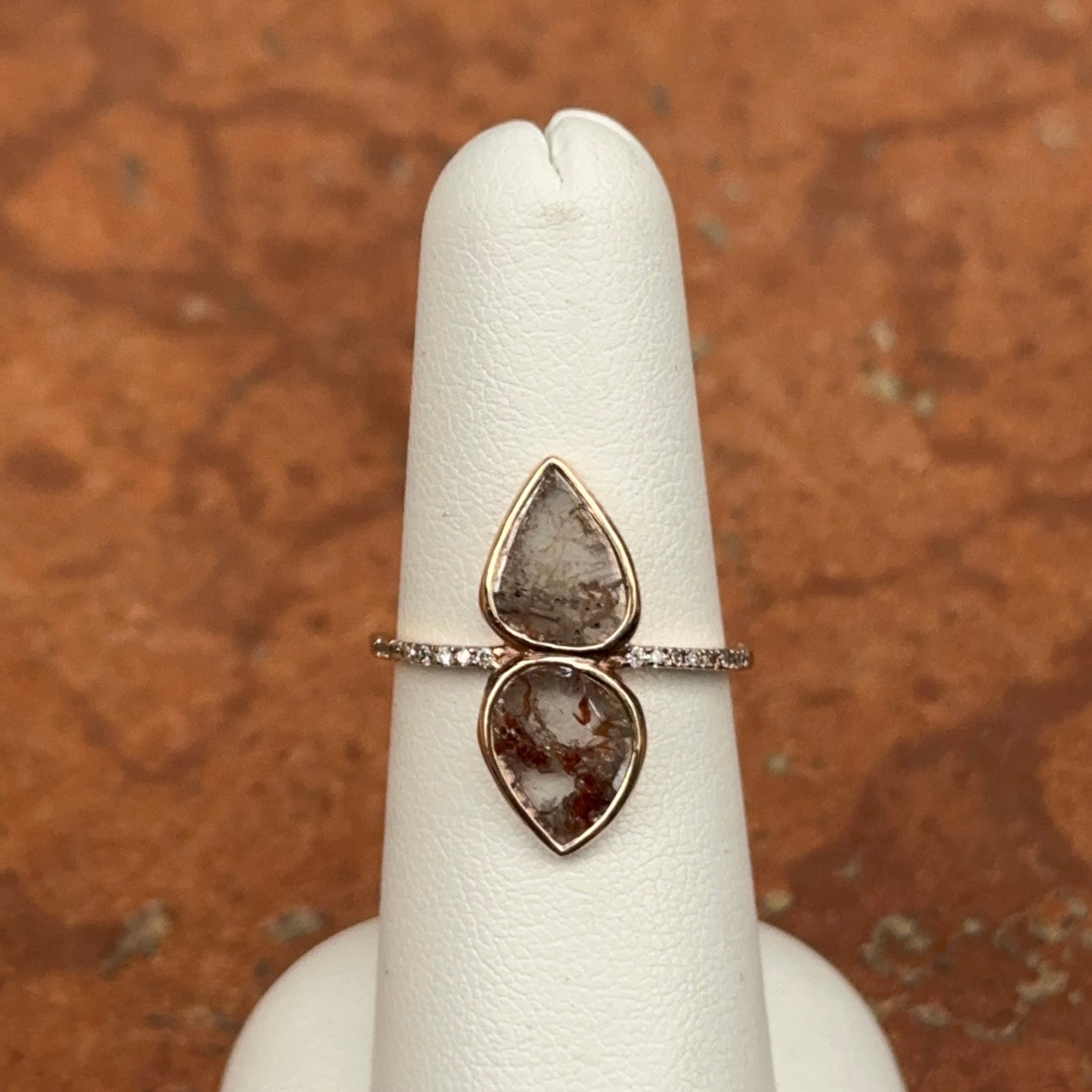 14KT Rose Gold Teardrop Geometric Gray Diamond Slice Ring