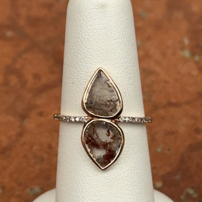 14KT Rose Gold Teardrop Geometric Gray Diamond Slice Ring