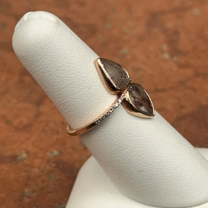 14KT Rose Gold Teardrop Geometric Gray Diamond Slice Ring