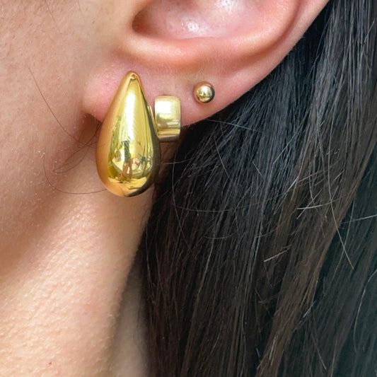 14KT Yellow Gold Tapered Puffed Teardrop Drop Post Earrings 22mm