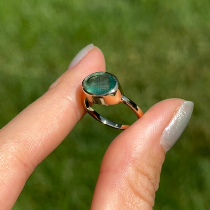 14KT Yellow Gold Oval 2.15 CT Emerald East-West Ring