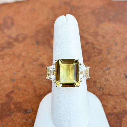 Estate 14KT Yellow Gold Emerald-Cut Citrine + White Topaz Ring