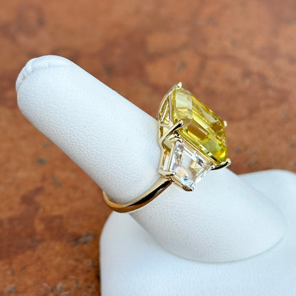 Estate 14KT Yellow Gold Emerald-Cut Citrine + White Topaz Ring