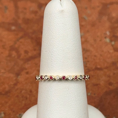 Estate 14KT Yellow Gold Tiny Ruby + Diamond Band Ring