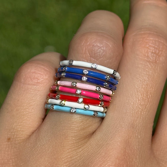 Sterling Silver White Sapphire and Dark Blue Enamel Ring
