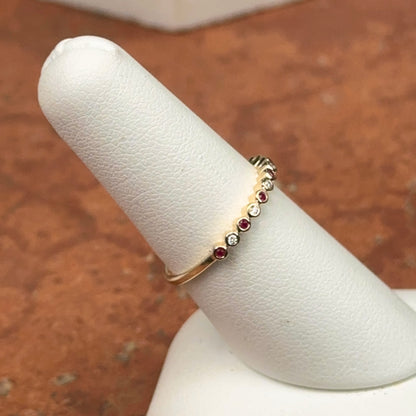 Estate 14KT Yellow Gold Tiny Ruby + Diamond Band Ring