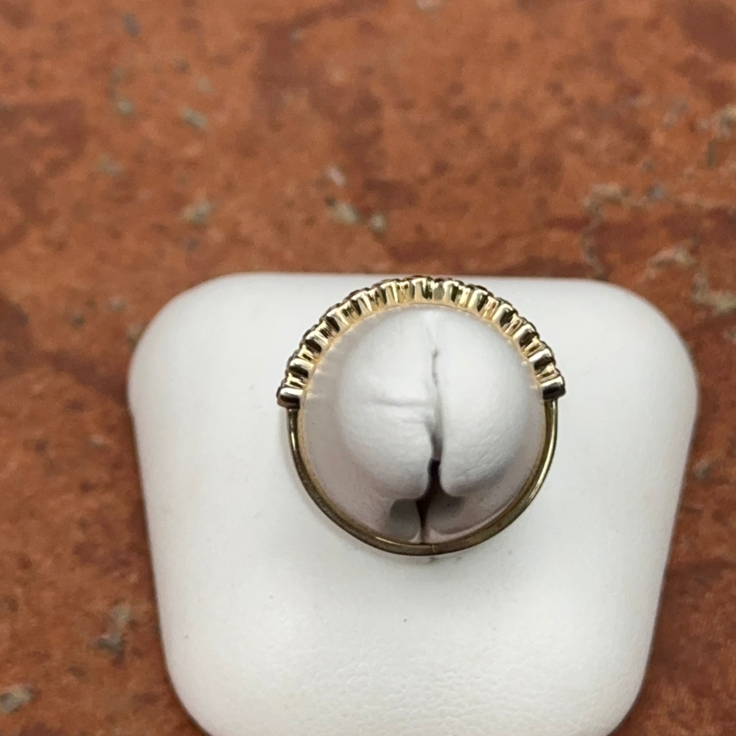 Estate 14KT Yellow Gold Tiny Ruby + Diamond Band Ring