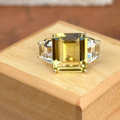 Estate 14KT Yellow Gold Emerald-Cut Citrine + White Topaz Ring