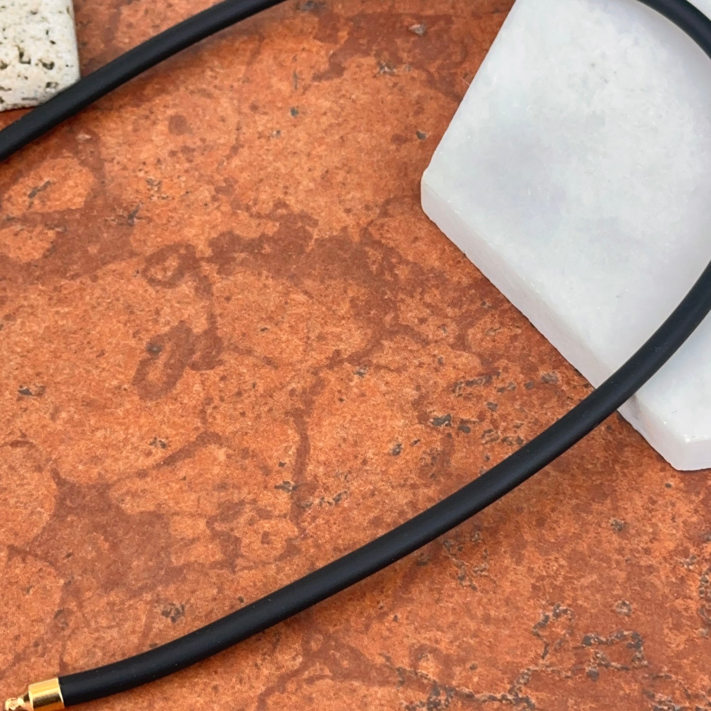 Gold Plated Steel + 5mm Black Nitrile Rubber Swap Necklace No Clasp 16”