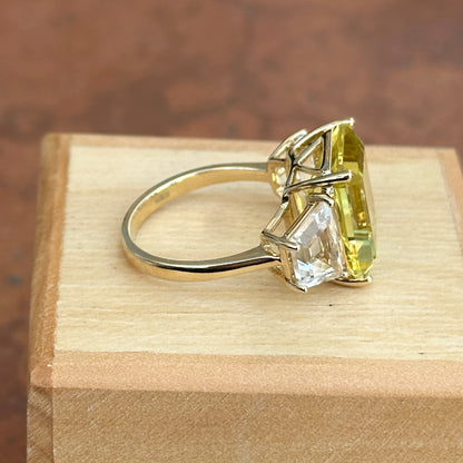 Estate 14KT Yellow Gold Emerald-Cut Citrine + White Topaz Ring