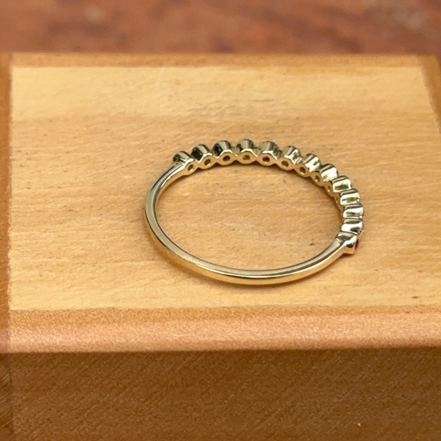 Estate 14KT Yellow Gold Tiny Ruby + Diamond Band Ring