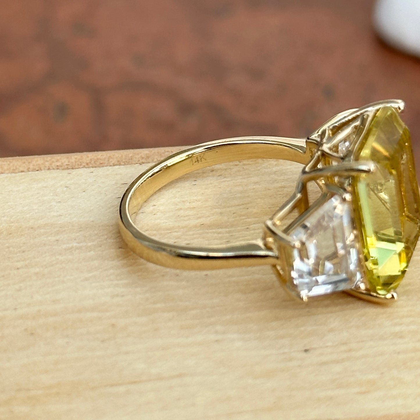 Estate 14KT Yellow Gold Emerald-Cut Citrine + White Topaz Ring