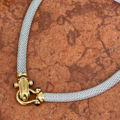 Estate 14KT Yellow Plated + Sterling Silver Weave Chain Horse Bit Onyx Caps Necklace