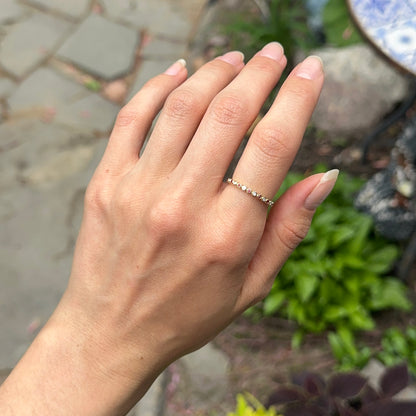 Estate 14KT Yellow Gold Tiny Ruby + Diamond Band Ring