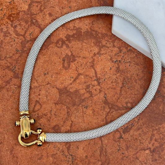 Vintage 14KT Yellow Plated + Sterling Silver Weave Chain Horse Bit Onyx Caps Necklace