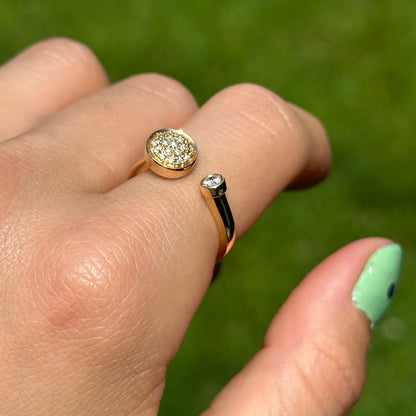 14KT Yellow Gold Round Pave + Bezel Set Diamond Negative Space Ring