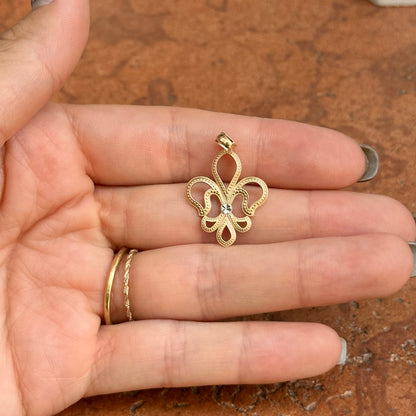 14KT Yellow Gold Diamond-Cut Fleur de Lis Pendant