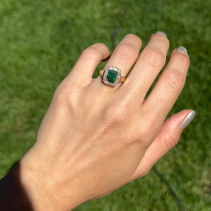 Estate 14KT Yellow Gold Emerald-Cut Emerald + Baguette Diamond Ballerina Ring