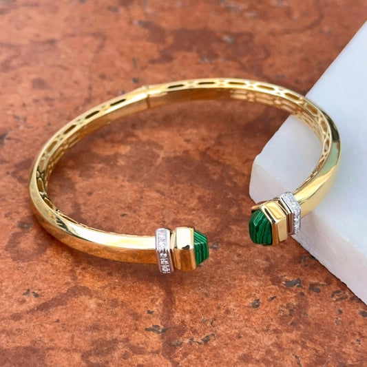 Vintage 14KT Yellow Gold Artform Malachite End Caps Cuff Bracelet