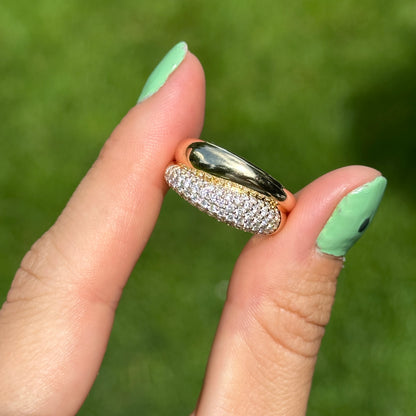 Estate 14KT Yellow Gold Domed Diamond Pave Wide Band Ring - LSJ