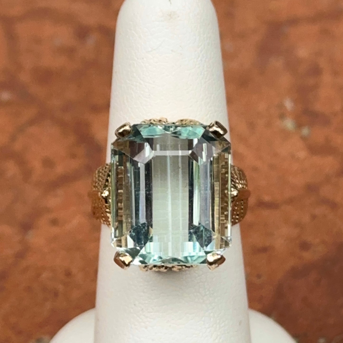 Estate Mid Century 14KT Yellow Gold Emerald-Cut Aquamarine Ring - LSJ