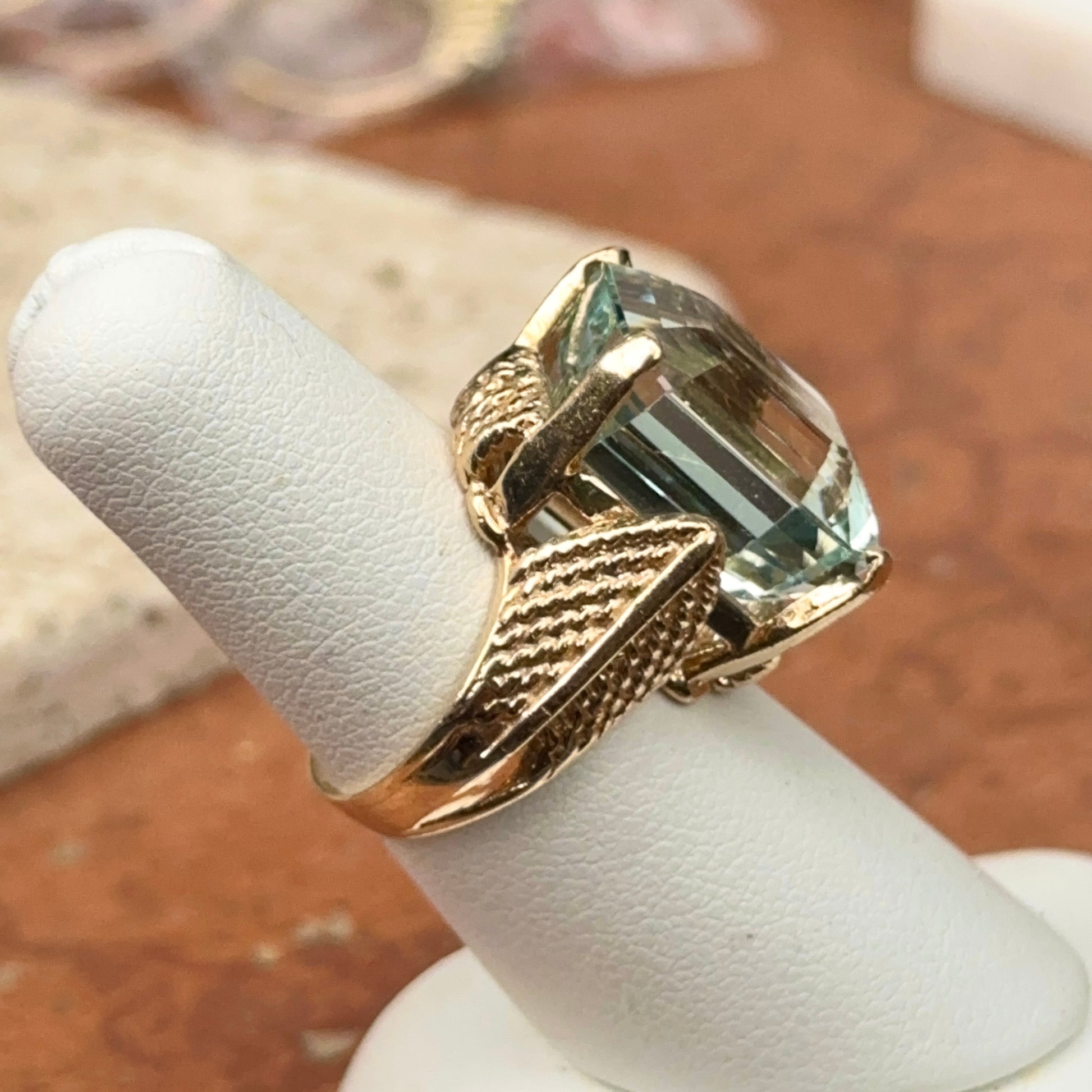 Estate Mid Century 14KT Yellow Gold Emerald-Cut Aquamarine Ring - LSJ