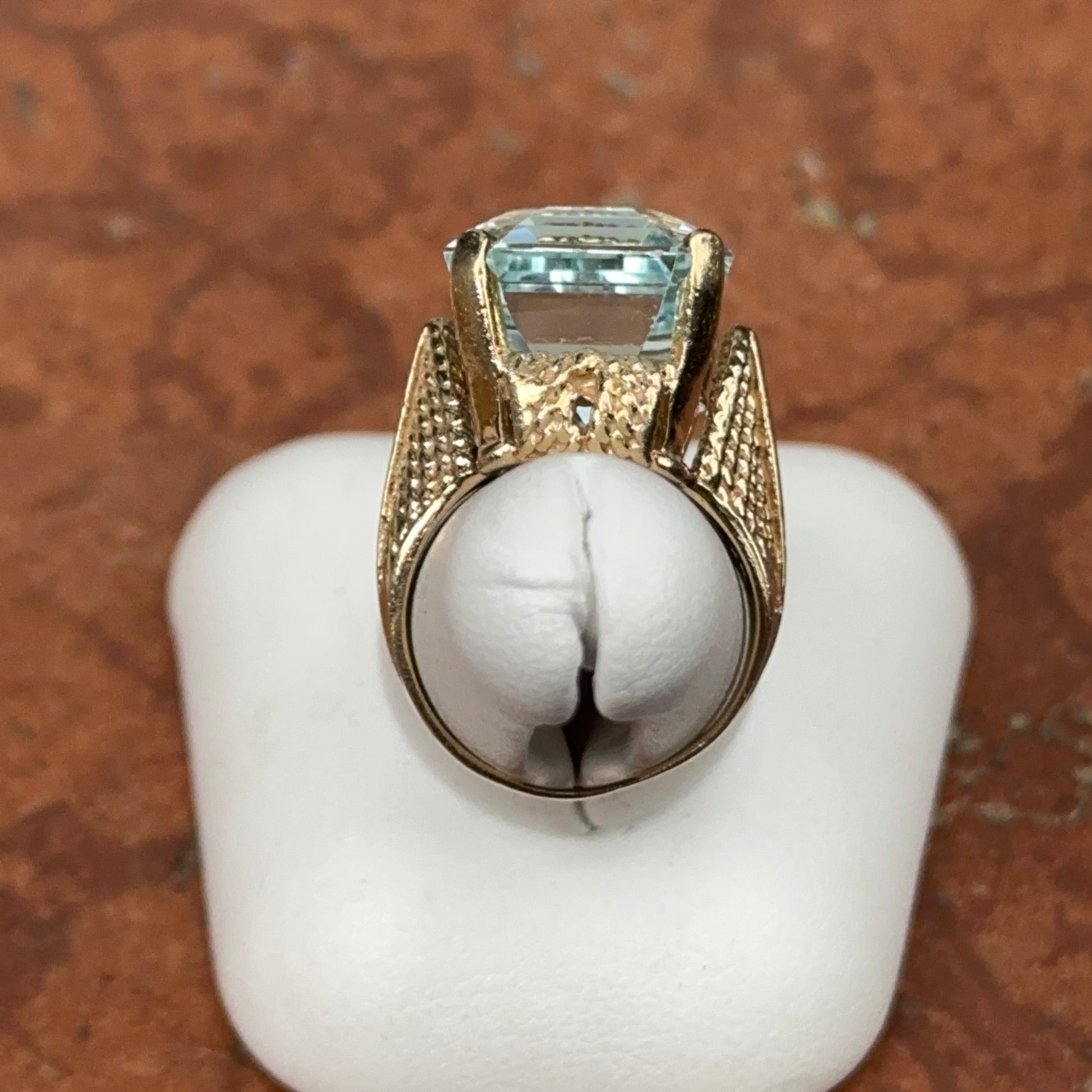 Estate Mid Century 14KT Yellow Gold Emerald-Cut Aquamarine Ring - LSJ