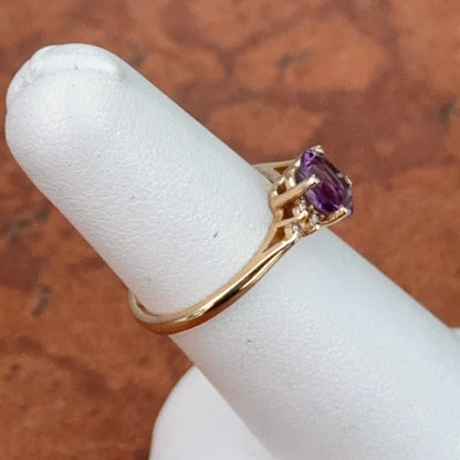 Estate 14K Yellow Gold Oval Purple Amethyst + Round Diamond Accent Ring