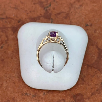 Estate 14K Yellow Gold Oval Purple Amethyst + Round Diamond Accent Ring