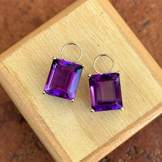 14KT Yellow Gold Emerald-Cut Amethyst Earring Charms
