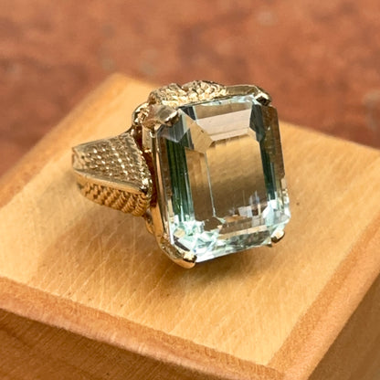 Estate Mid Century 14KT Yellow Gold Emerald-Cut Aquamarine Ring - LSJ