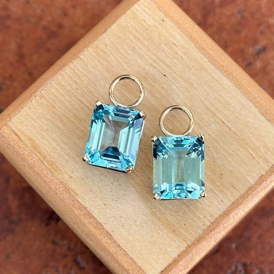 14KT Yellow Gold Sky Blue Topaz Emerald-Cut Earring Charms - LSJ