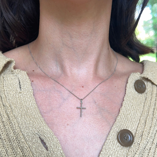 14KT White Gold Ball Beaded Cross Pendant Charm 17mm