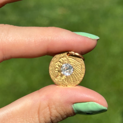 Estate 5Yellow Gold 1926 Native American Head Coin + Eagle Old Mine Cut Diamond Pendant