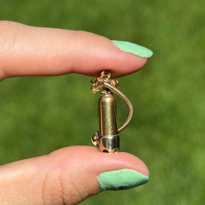 Estate 18KT Yellow Gold 3D Oxygen Tank Pendant
