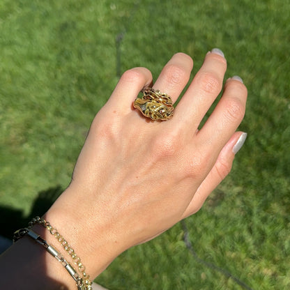 Estate 18KT Yellow Gold Diamond + Ruby Statement Horse Head Ring