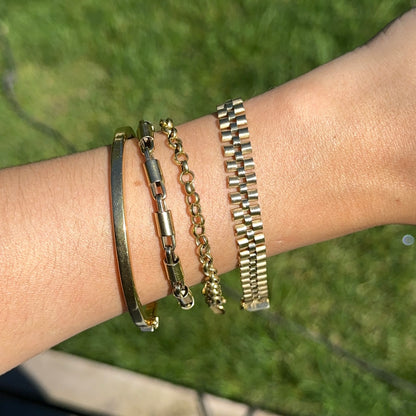 Estate 14KT Yellow Gold Flat Panther Watch Link Chain Bracelet