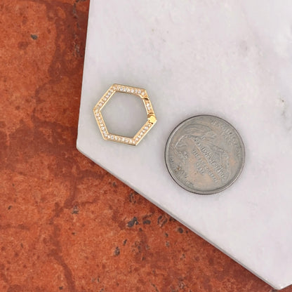 10KT Yellow Gold Diamond Hexagon Charm Holder Pendant / Connecter