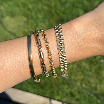 Estate 14KT Yellow Gold Flat Panther Watch Link Chain Bracelet