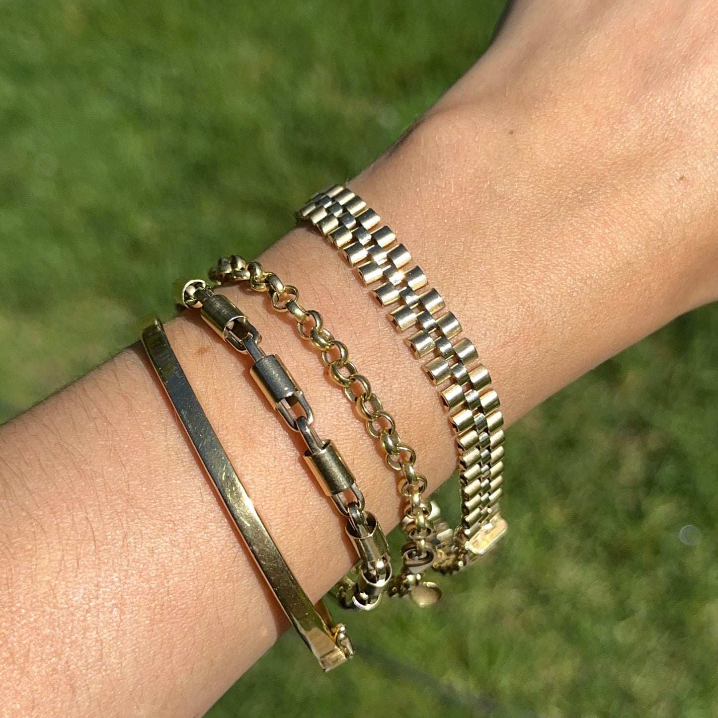 Estate 14KT Yellow Gold Flat Panther Watch Link Chain Bracelet