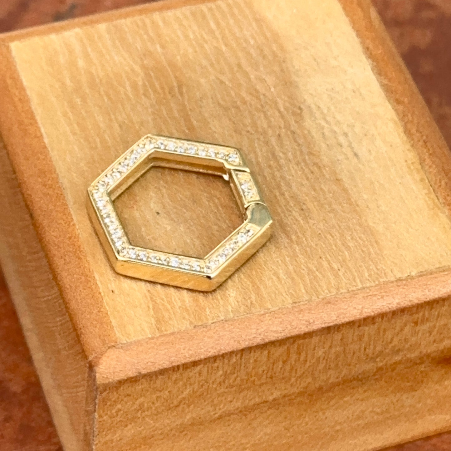 10KT Yellow Gold Diamond Hexagon Charm Holder Pendant / Connecter