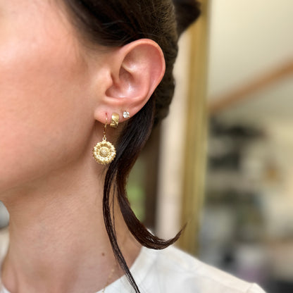 14KT Yellow Gold Sunflower Lever Back Earrings - LSJ