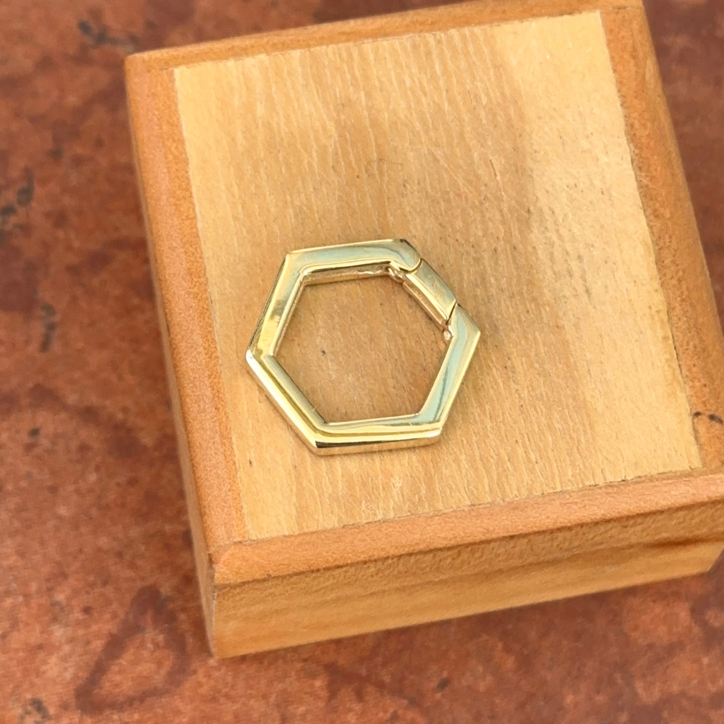 10KT Yellow Gold Diamond Hexagon Charm Holder Pendant / Connecter