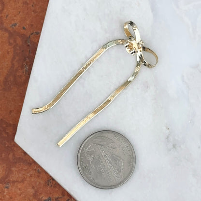 Gold-Plated Sterling Silver Snake Chain Bow Long Dangle Earrings