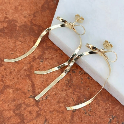 Gold-Plated Sterling Silver Snake Chain Bow Long Dangle Earrings