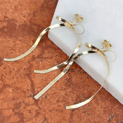 Gold-Plated Sterling Silver Snake Chain Bow Long Dangle Earrings