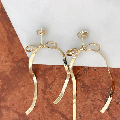 Gold-Plated Sterling Silver Snake Chain Bow Long Dangle Earrings
