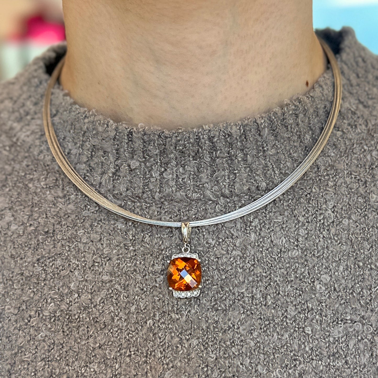 14KT White Gold 10-Strand Cable Wire Necklace