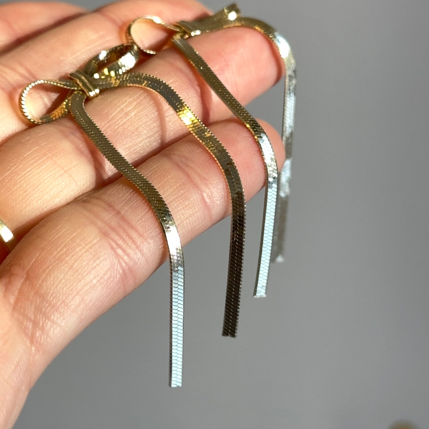 Gold-Plated Sterling Silver Snake Chain Bow Long Dangle Earrings