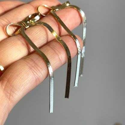 Gold-Plated Sterling Silver Snake Chain Bow Long Dangle Earrings